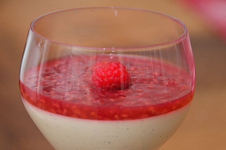 Pannacotta med vaniljsmak och hallontäcke