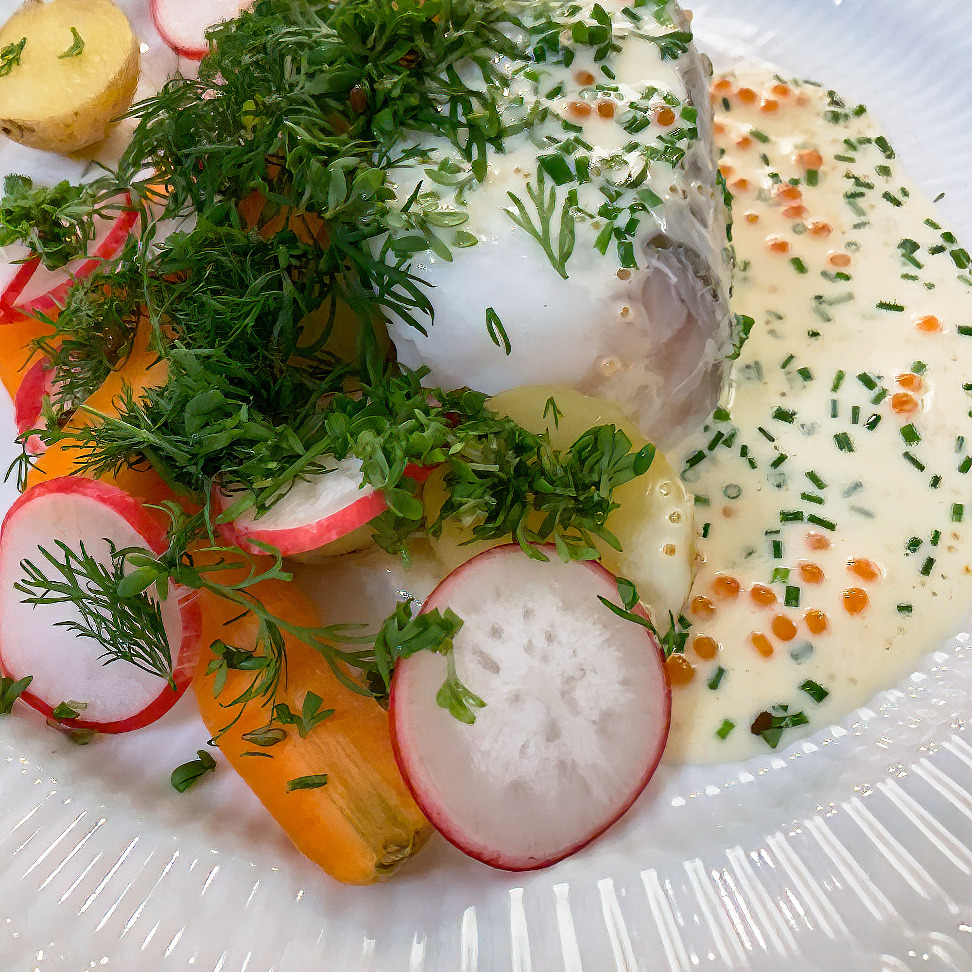 Rimmad torskrygg med sandefjordssås