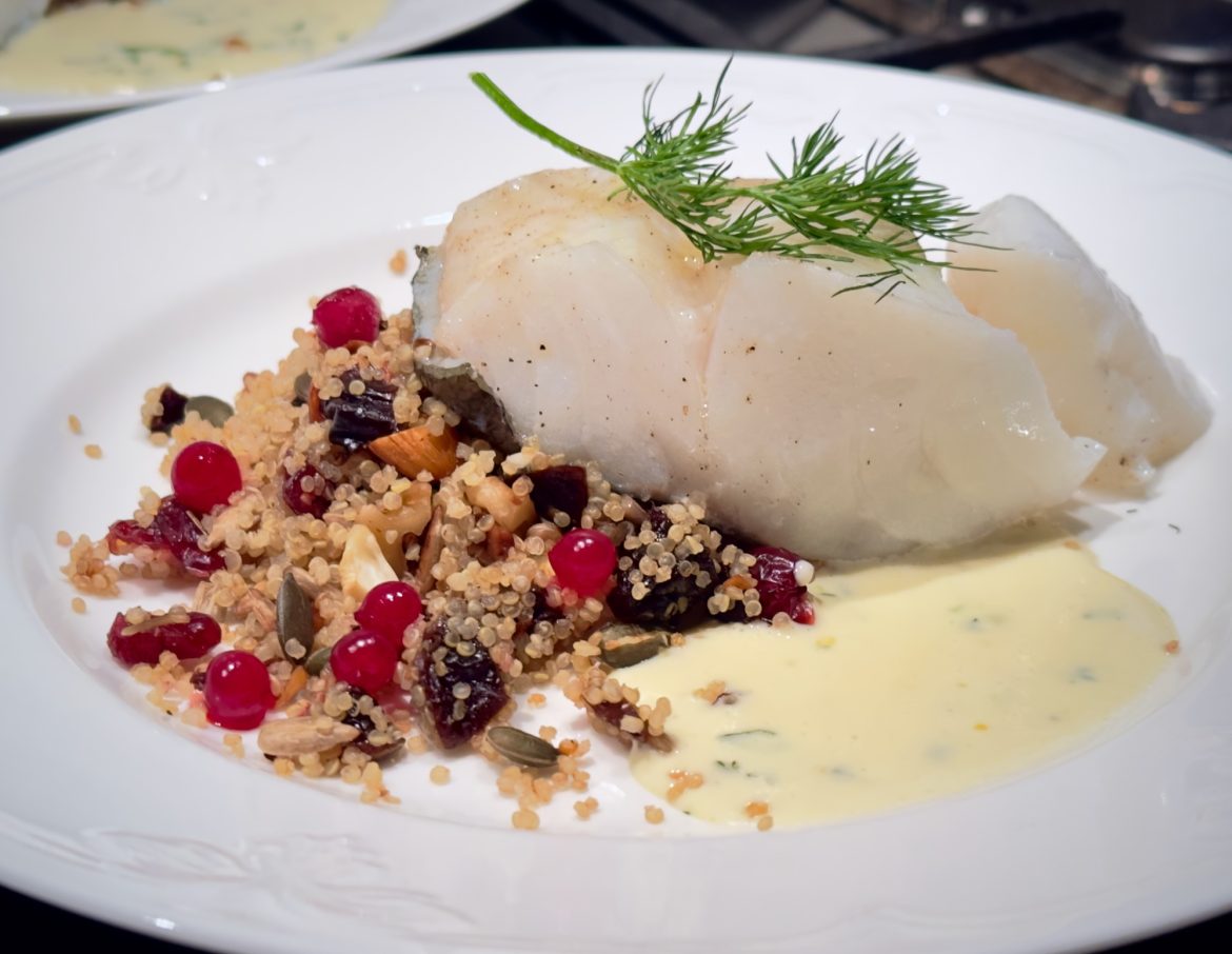 Torskrygg och quinoa med nötter och frön
